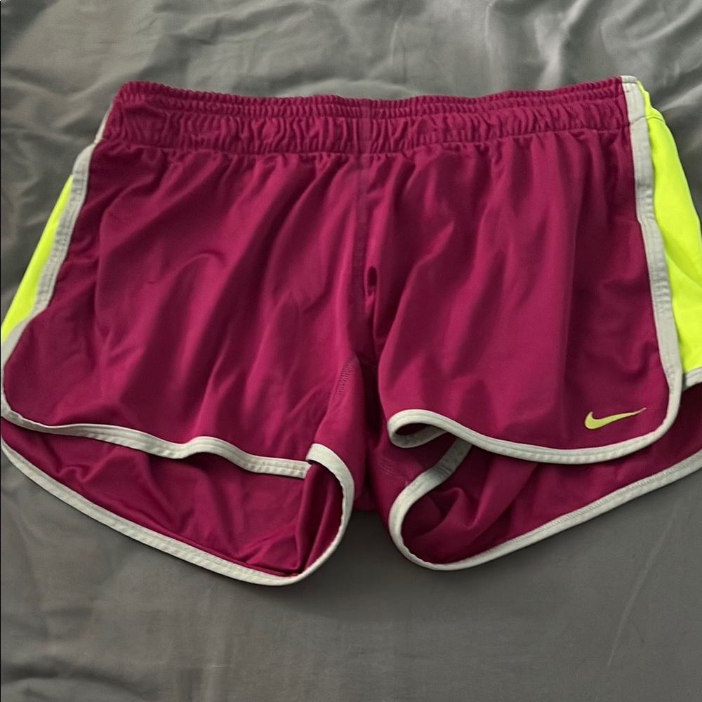 Nike Women's Athletic Shorts in Magenta and Neon Yellow